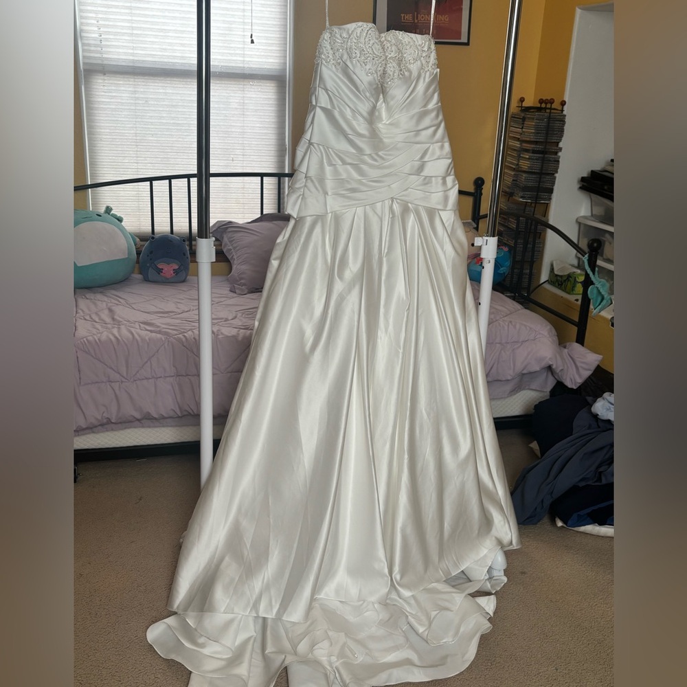 David's Bridal Strapless Satin Wedding Gown